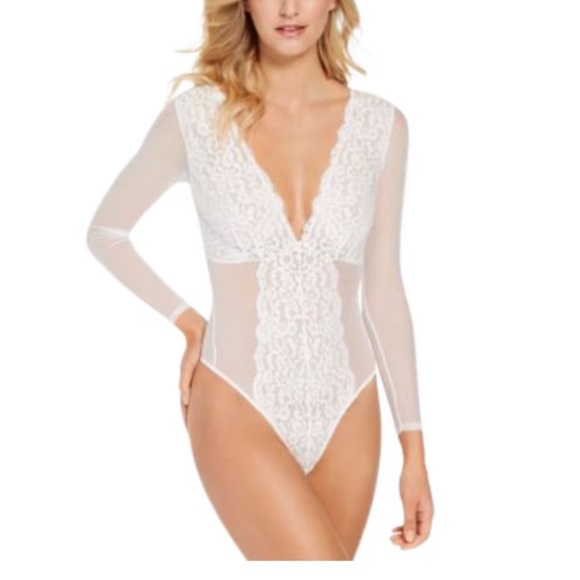 NWT INC Intimates Lingerie Lace Bodysuit Bridal White Long Sleeves Size Medium - Picture 12 of 13